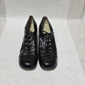 Vintage Connie Black Leather Oxford Shoes Women's Size 10 B Classic Preppy Dark